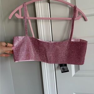 White Fox Pink Rhinestone Crop Top